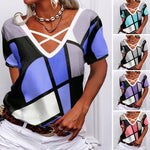 Lässiges Damen-T-Shirt mit V-Ausschnitt und geometrischem Aufdruck