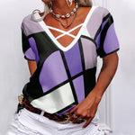 Lässiges Damen-T-Shirt mit V-Ausschnitt und geometrischem Aufdruck