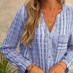 Lässiges gestreiftes Langarmhemd mit V-Ausschnitt