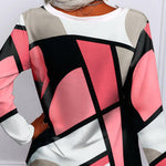 Lässiges Damen-T-Shirt mit V-Ausschnitt und geometrischem Aufdruck