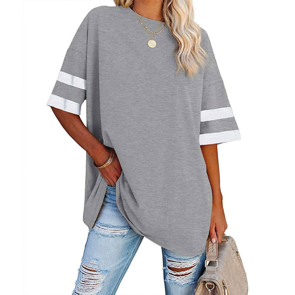 Lockeres Kontrastierendes T-Shirt mit Rundhalsausschnitt