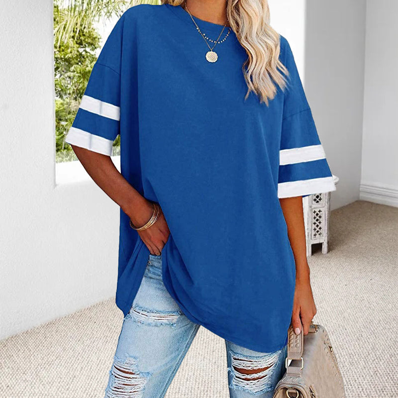 Lockeres Kontrastierendes T-Shirt mit Rundhalsausschnitt