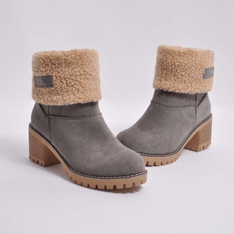 Frauen Warm Square Heels Ankle Schnee Stiefel