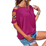 Einfarbiges schulterfreies T-Shirt mit kurzen Ärmeln