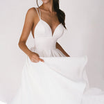 Damen elegantes Trägerkleid mit V-Ausschnitt