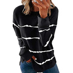 Damen Streifen Pullover Langarm Shirt