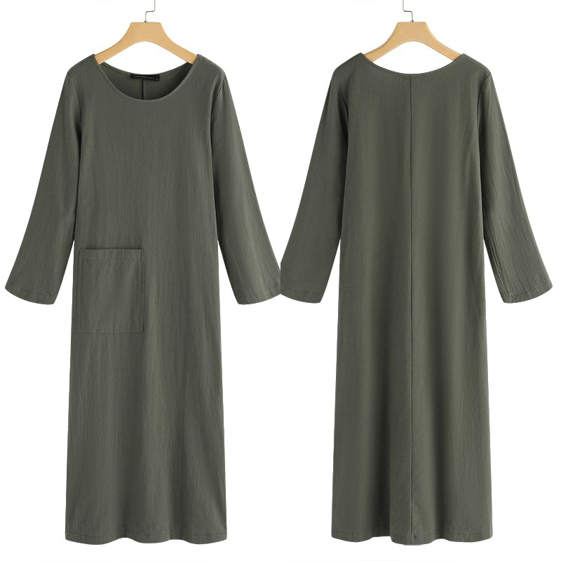 Einfarbiges Vintage-Kleid Mit Langen Ärmeln