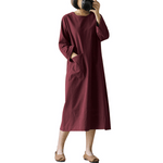Einfarbiges Vintage-Kleid Mit Langen Ärmeln