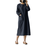 Einfarbiges Vintage-Kleid Mit Langen Ärmeln