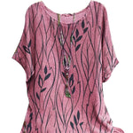 Damen Lässiges Rundhals-T-Shirt aus Baumwolle und Leinen