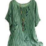 Damen Lässiges Rundhals-T-Shirt aus Baumwolle und Leinen