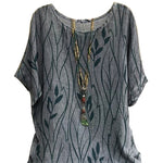 Damen Lässiges Rundhals-T-Shirt aus Baumwolle und Leinen