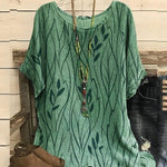 Damen Lässiges Rundhals-T-Shirt aus Baumwolle und Leinen