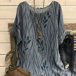 Damen Lässiges Rundhals-T-Shirt aus Baumwolle und Leinen