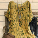 Damen Lässiges Rundhals-T-Shirt aus Baumwolle und Leinen