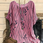 Damen Lässiges Rundhals-T-Shirt aus Baumwolle und Leinen