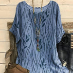 Damen Lässiges Rundhals-T-Shirt aus Baumwolle und Leinen