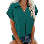 Kurzärmlige einfarbige Bluse mit V-Ausschnitt für Damen